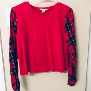 💫 SEVEN SISTERS Red & Plaid Crop Sweatshirt
